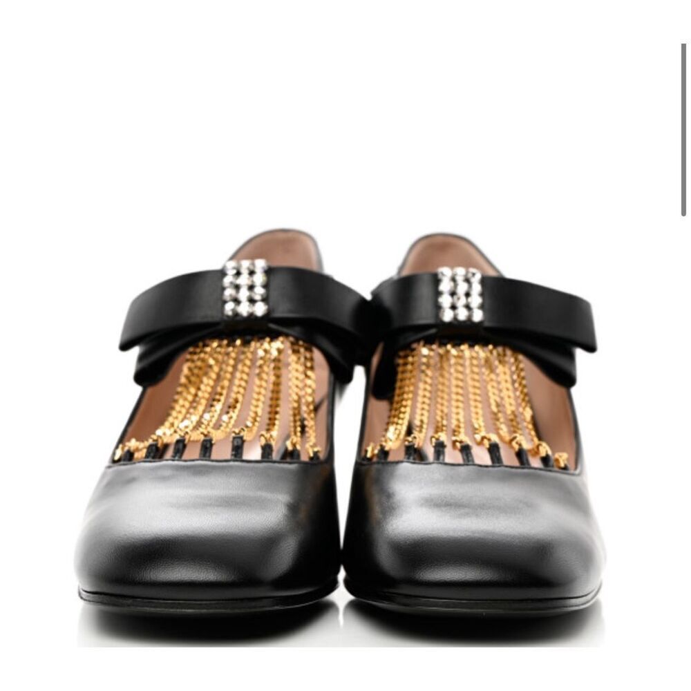 Gucci Nappa Crystal Bonny Bow Mary Jane Pumps 38.5 Black NEW - Picture 9 of 9